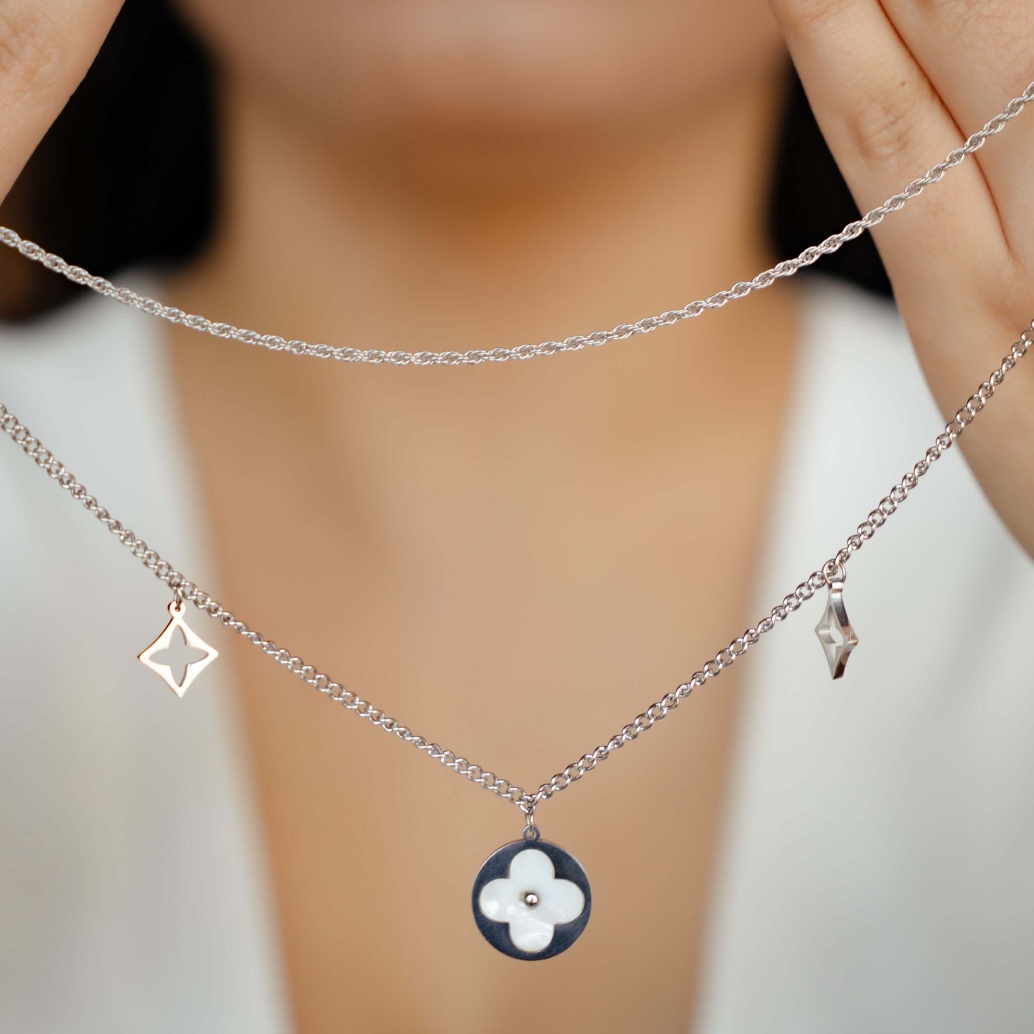 Edelstahlkette Starlight Blossom, modische zweilagige Halskette für Frauen