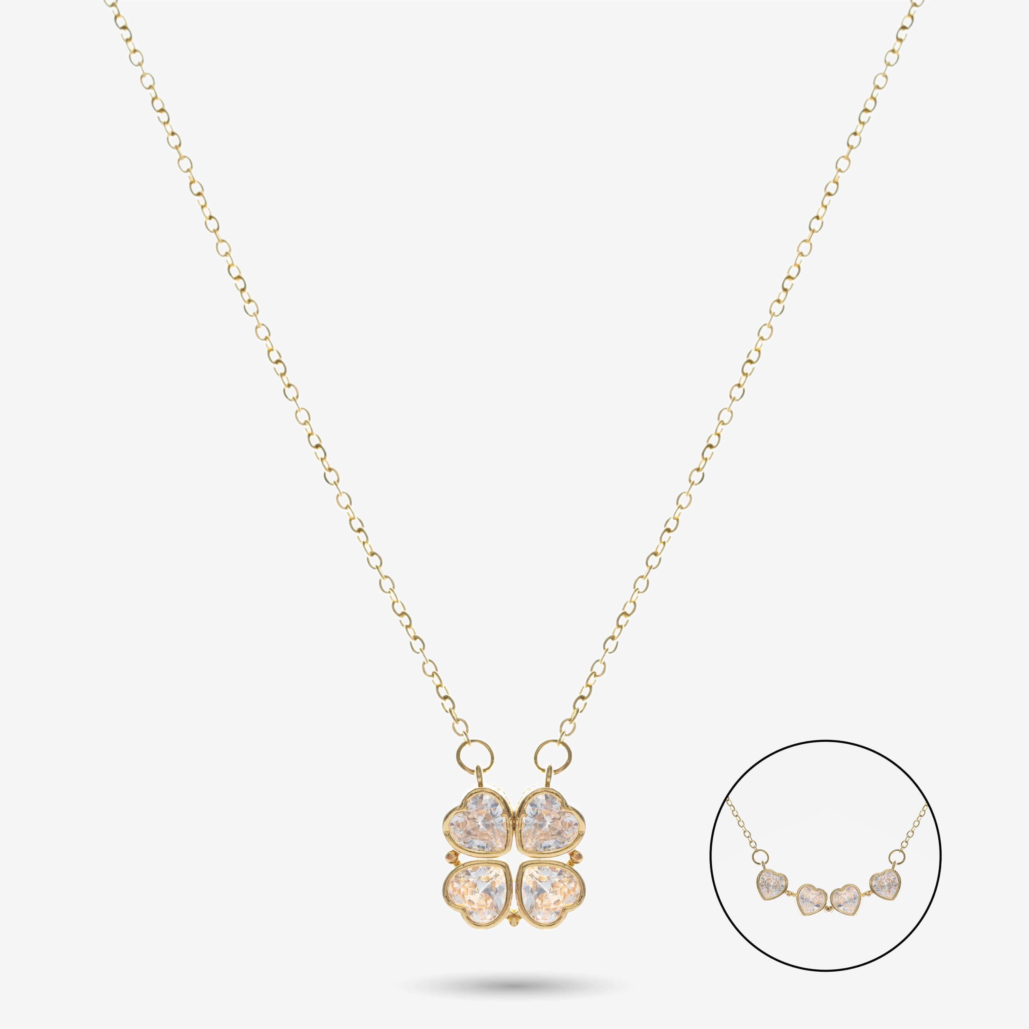 Herz-Kleeblatt Halskette aus Gold mit funkelnden Details, perfekt für einen eleganten Look.