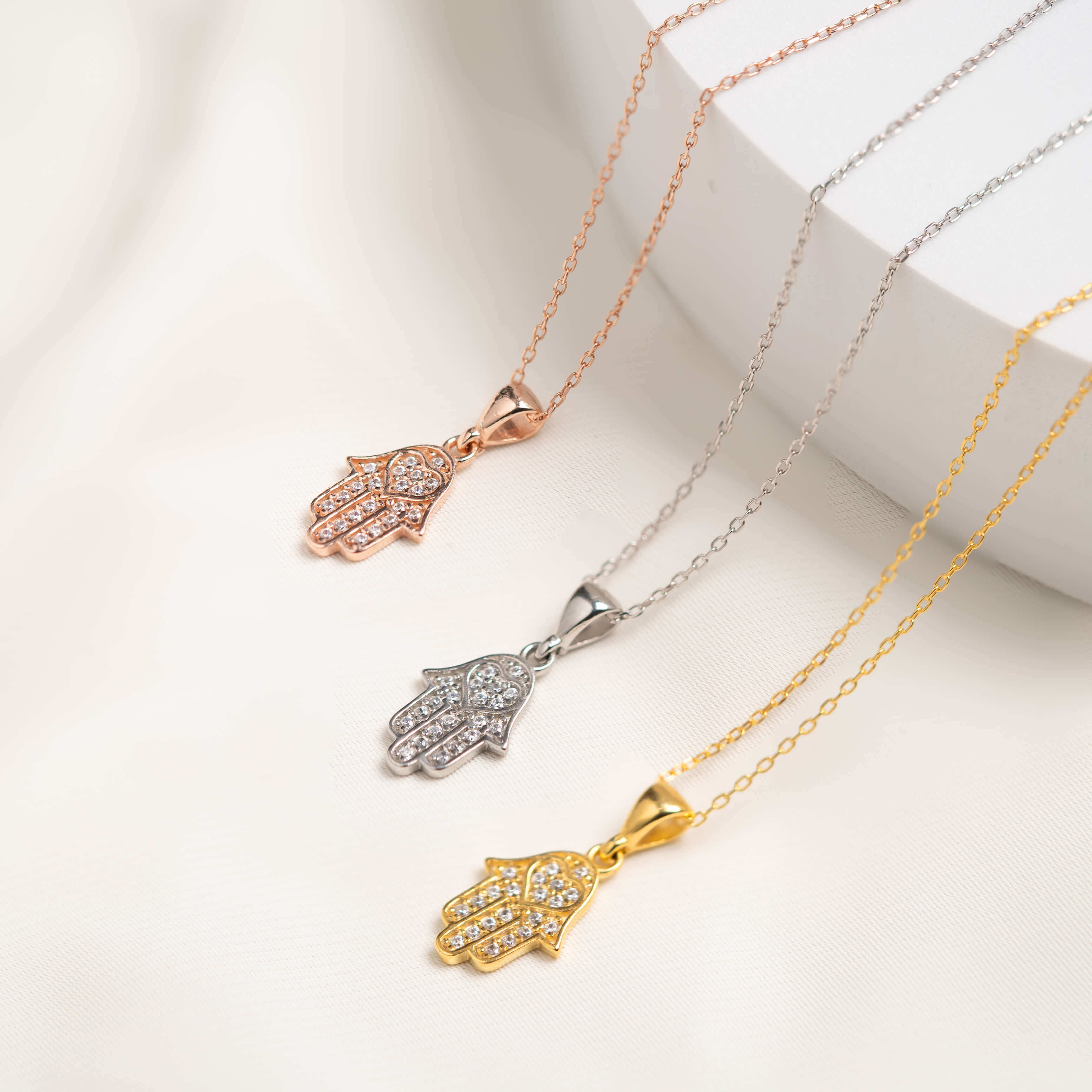 Hochwertige Hand der Fatima Halskette aus Sterling Silber mit glänzendem Design