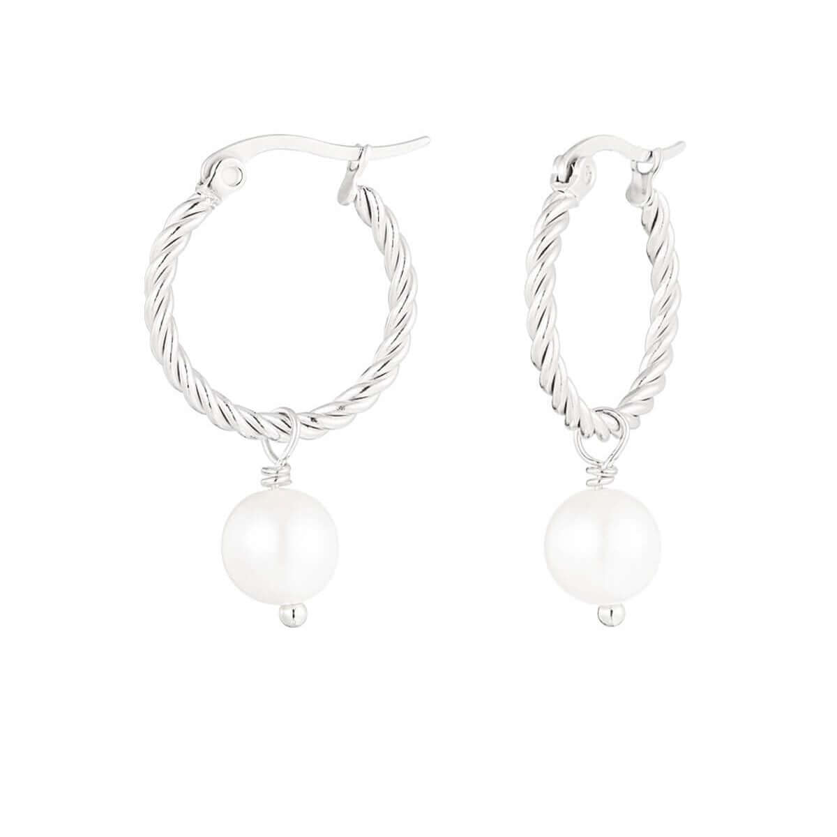 Runde Ohrringe im Seil-Design, eleganter Look mit Perlenanhänger